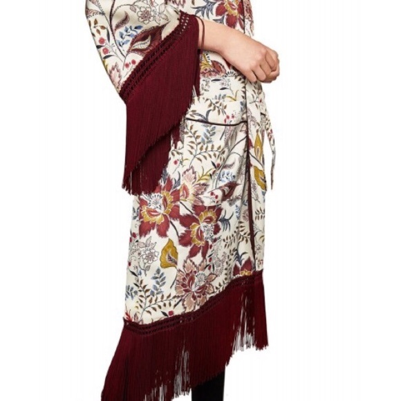 Zara burgundy kimono with fringe- L-XL - Picture 4 of 9